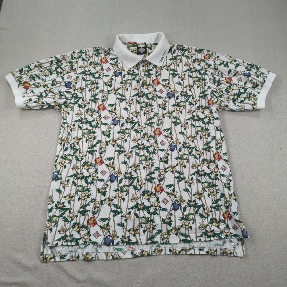 Vintage Tabasco Shirt Mens Extra Large Floral Bamboo Golf Casual